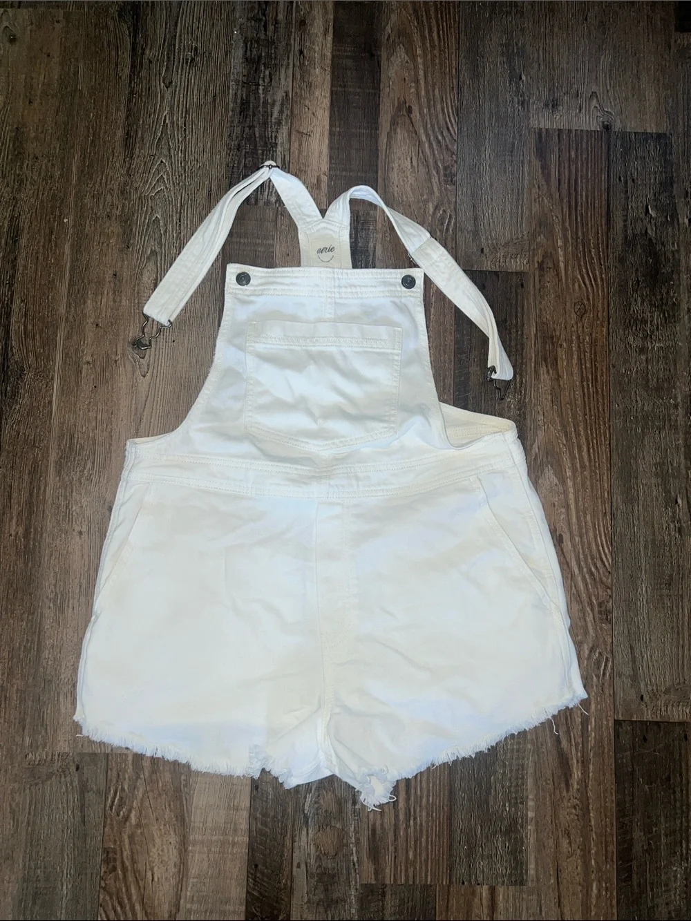 aerie White Denim Short Overalls